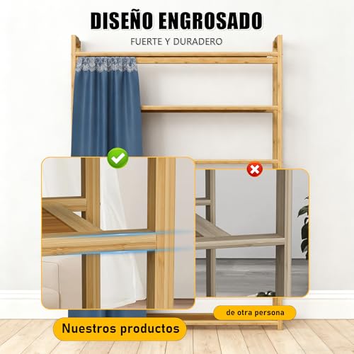 Zapatero de Bambú con Cortina, Diseño Plano de 6 Niveles, con Capacidad para 24 Pares de Zapatos, Cada Nivel Soporta 20 kg, Longitud Total 70 cm.