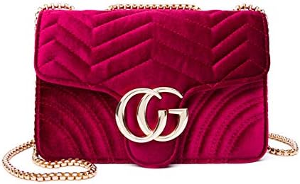 Women's Velvet Simple Elegant Quilted Shoulder Bag Stylish Crossbody Bag Square Tote Bag with Golden Chain