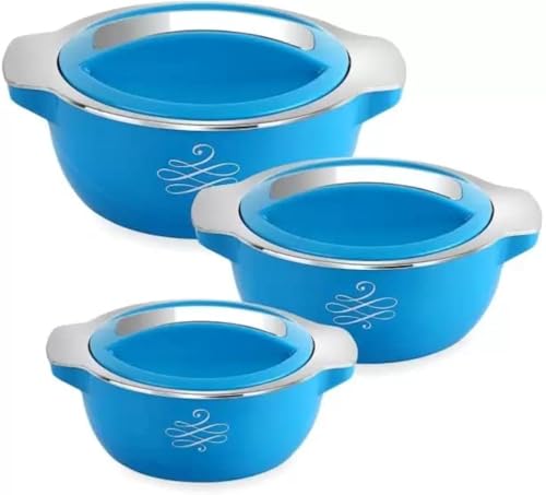 Cello Silvo Insulated Casserole Hot Pot Food Warmer, 3-Piece Gift Set, Assorted Colors (500mL, 1000mL, 1500mL)