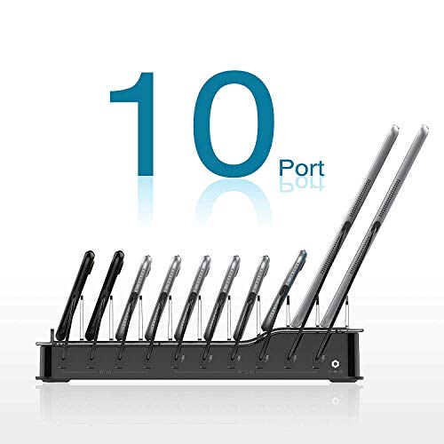Kavalan 10 Port USB Charging Station Dock & Organizer, Universal Desktop Tablet & Smartphone Multi-Device 10 Port USB Charger Hub with Auto Detect Smart Rapid Charg (10 Port+65W/Support 10iPad/Black)