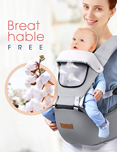 OMORC Baby Carrier, 9-in-1 Convertible Infant carrier, Support 45 lbs,Baby Holder Hip Seat Carrier Waist Stool, Pure Cotton & Breathable Mesh & Adjustable Front Back Soft Child Carrier