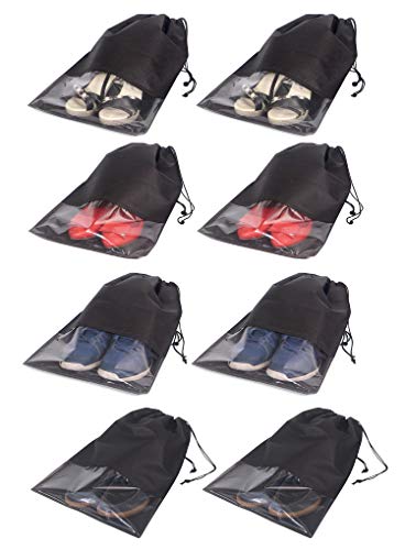 8 PCS Shoe Bags for Travel Waterproof Non-Woven Large Shoes Pouch Storage Organizer with Rope for Men and Women Black - Thumbnail 2