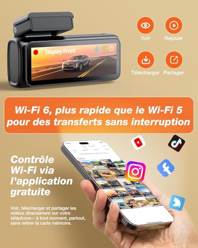 iZEEKER 4K Car Dashcam, Built-in Wi-Fi 6, Free 32G SD Card, 4K+1080P Dual Camera, 2.99" IPS Screen, App Control, Night Vision, G Sensor, Loop Recording, 24H Parking Mode