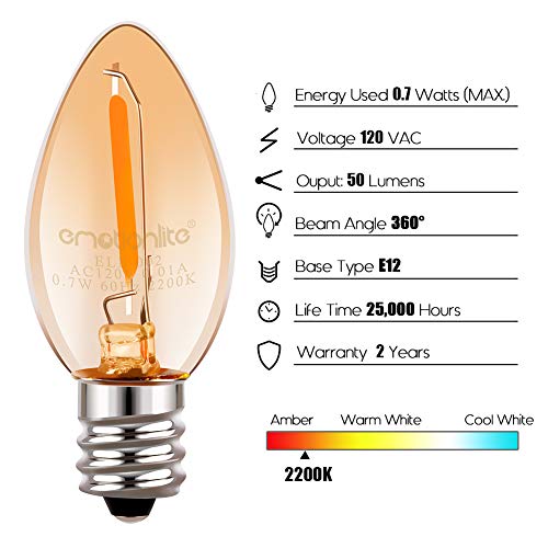 Night Light Bulbs, Emotionlite Amber C7 LED Bulb, 7W Equivalent, E12 Candelabra Base, Incandescent L - //medicalbooks.filipinodoctors.org