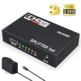 HDMI Splitter 1 in 4 Out,VILCOME 1x4 HDMI Splitter Adapter Support 4K 3D 1080P HDMI Switch Signal Distributor with Metal Box HD Amplifier with Power Adapter for HDTV PC PS3/PS4 Xbox and More