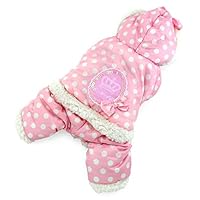 SELMAI Polka Dots Hooded Warm Pet Fleece Jumpsuit Puppy Winter Snowsuit Small Dog Cat Coat Jacket Pjs Outfits Chihuahua Clothes Apparel Pink M