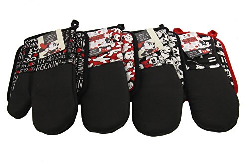 Disney Puppet Oven Mitt & Potholder w/Neoprene for Easy Gripping, Heat Resistant up to 500 Degrees F, Minnie Mouse Glam Dots, Black