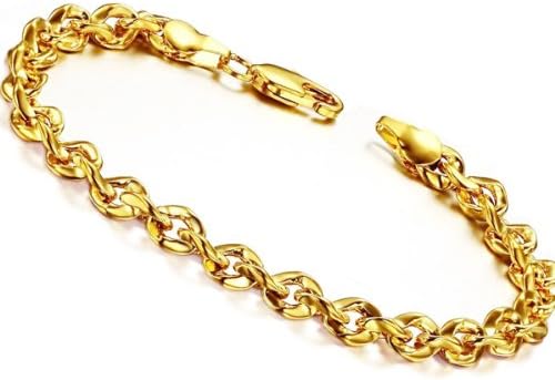SOPO 18k Yellow Gold Plated Bracelet for Men Women -Twist Chain 6mm 7.28"