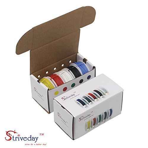 StrivedayTM 22 AWG Flexible Silicone Solid wire Kit box Electric wire 22 gauge Hook Up Wire 300V Cable (19.6ft Each Color)