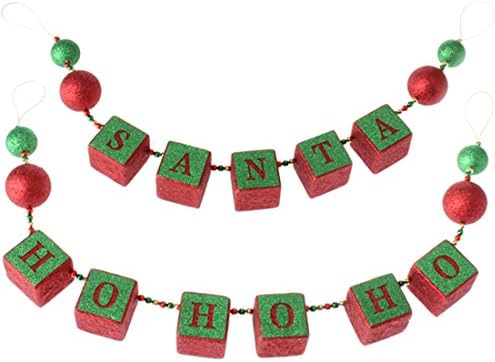 Garland – Raz Christmas Decorations – Christmas Banner Santa and Ho Ho Ho Block Decor
