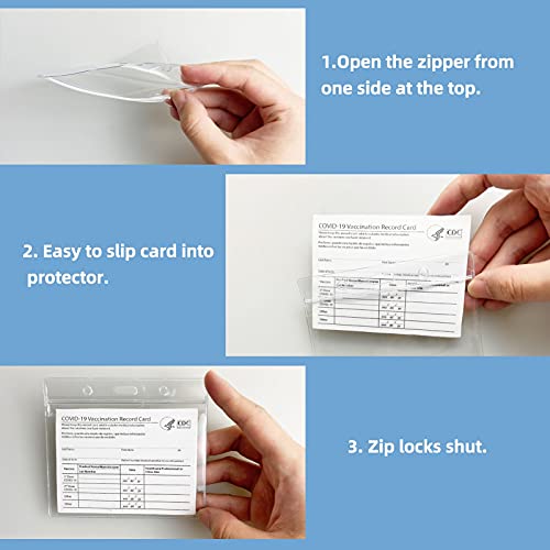 CDC Vaccine Card Protector 4.25x3.77 in, Vaccination Card Holder with Lanyards, Clear Plastic Sleeves Pouch Cover Envelop Fit with Waterproof Resealable - 5 Card Protectors & 5 Neck Cords (5, Black)