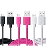 OKRAY 3221374 6.6-ft PVC Micro USB 2.0 Charging Sync Data Cable Cord, 3-Pack -  Black / White / Hot Pink