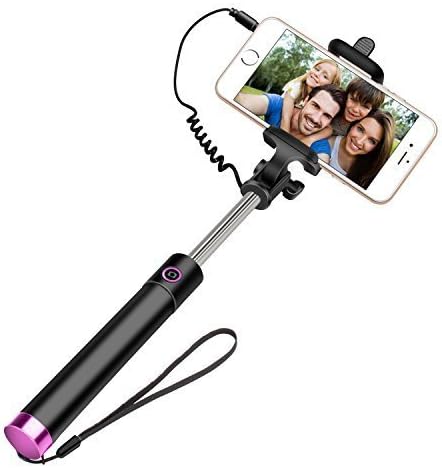 Selfie stick, Geekee [3-In-1] Wired Selfie Stick Self-portrait Extendable Monopod &amp; Built-in Remote Shutter &amp; Adjustable Phone Holder for iPhone 6s/6 Plus/5/5s/5c, Galaxy S6 Edge Plus/S5/S4/S3 (Pink)