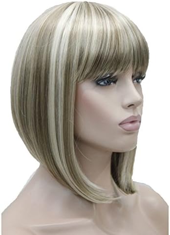Lydell 10" Short Straight Bob Wigs No Part Full Synthetic Hair Wig #H16/613 Blonde Highlighted