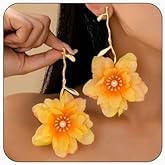Bohemian Flower Drop Dangle Earrings for Women Colorful Fabric Floral Dangle Earrings Vintage Boho Petal Statement Earring Lightweight Hypoallergenic Earring Party Prom Wedding Holiday Jewelry