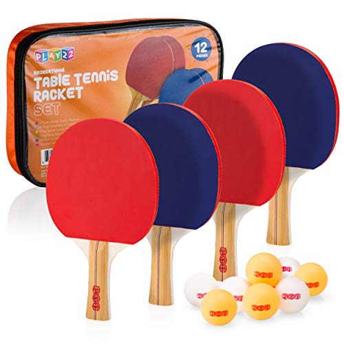 image for Play22 Ping Pong Paddle Set - 4 Table Tennis Paddles and 8 Ping Pong B