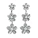 Rhodium Plated Sterling Silver Three Plumeria Dangle Earrings