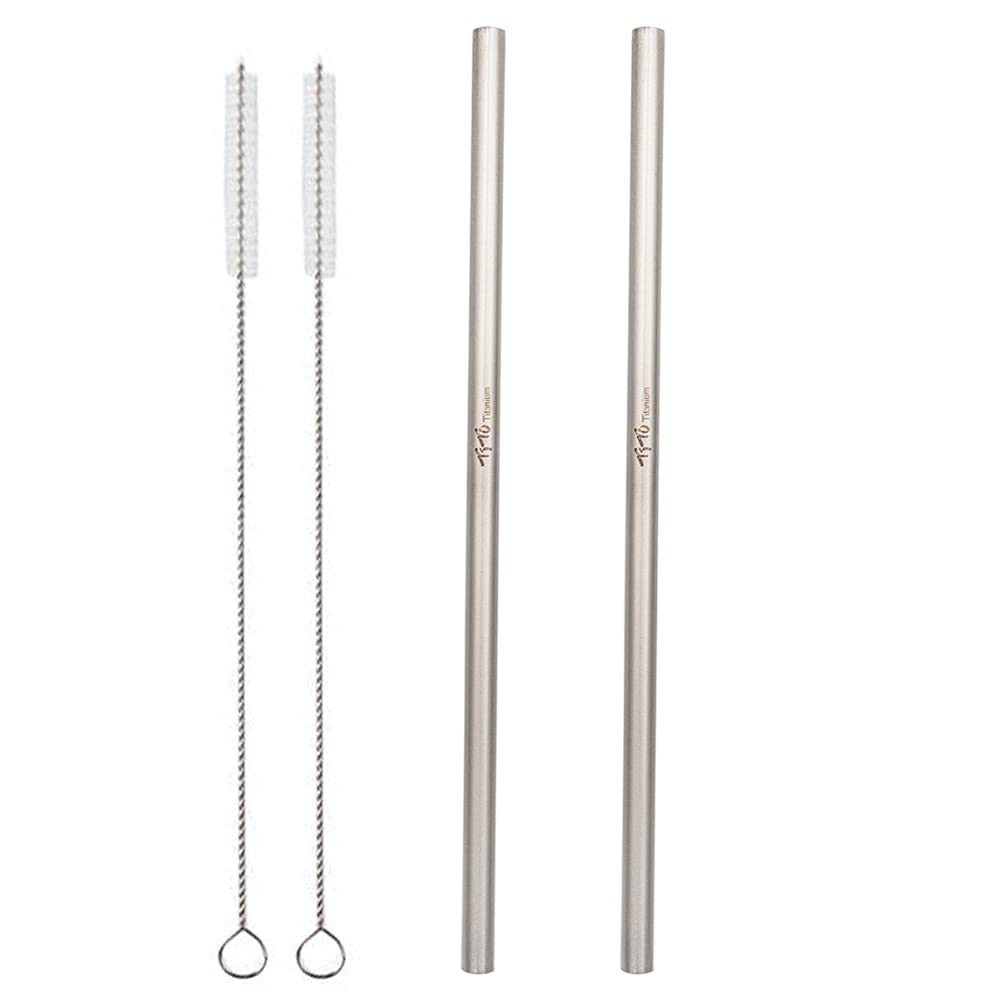 TiTo Titanium Straw Supper Strong and Ultralight Drinking Straw with Cleaning Brush Dia 7mm X 0.4mm with Bent and Straight Two Shape Titanium Alloy Straw (Pack of 2) (2 Straight)