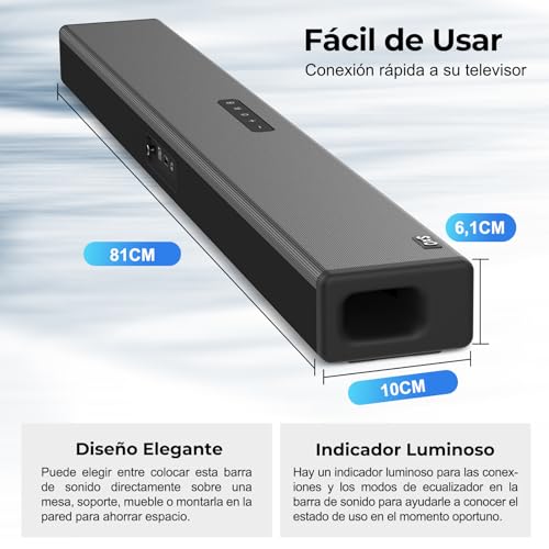 OXS S3 TV Soundbar, Bluetooth 5.0 Home Theater Audio, Dynamic Bass, 3D Surround Sound, Dialogue Enhancement, AUX/Optical/Coaxial Support, Multiple Sound Modes