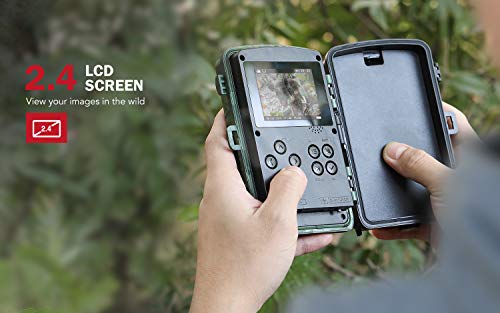 Usogood Trail Camera with 32GB SD Card 1080P Game Camera with Night Vision Motion Activated Waterproof 2.4" LCD Screen for Outdoor Wildlife Monitoring, Garden, Home Security Surveillance
