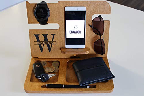 Wooden Docking Station Wood Docking Station Cell Phone Dock Charging Station Personalized Valet Mens Wood docking station gift for men - Thumbnail 4