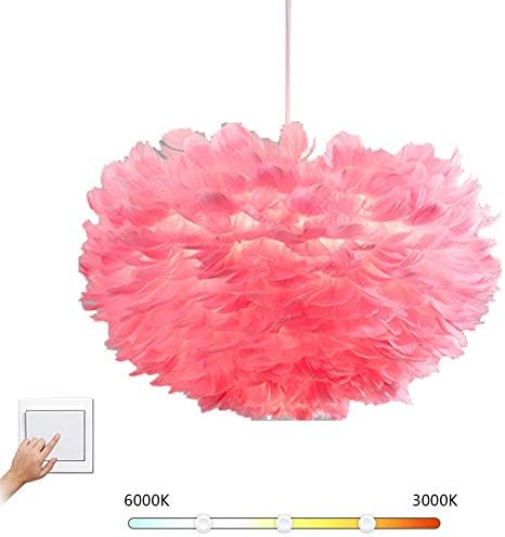 Pink Feathers Pendant Light Chandelier, 12w Led Bedroom Lights Warmth Romantic Pendant for Living Room Dinning Room -Pink 40x25cm(17.5x10in)