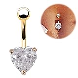 KeyZone Trendy Belly Ring Fashion Button Bar Heart Star Statement Body Piercing Jewelry?Golden+White