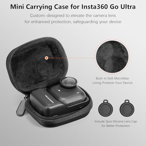AMAZEAR Carry Case for Insta360 GO Ultra Accessories - Compact Hard Leather Travel Bag with Soft Interior, Protection and Organization, Black