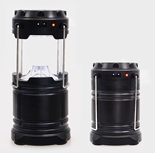 LED Camping Lantern with Attached Solor Panel and USB Output (Black)