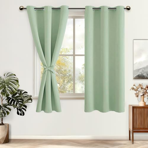 DWCN Blickdicht Vorhänge mit Raffhalter 2 Stücke Hell Grün, H137 x B117 cm