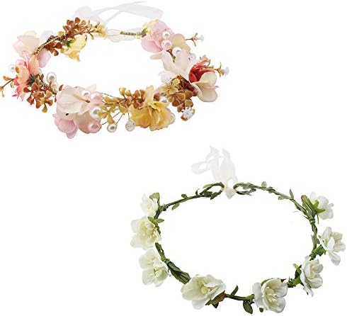 OOSAKU Women Girls Adjustable Flower Garland Headband Boho Bridal Wedding Photography Headpiece Pack of 2