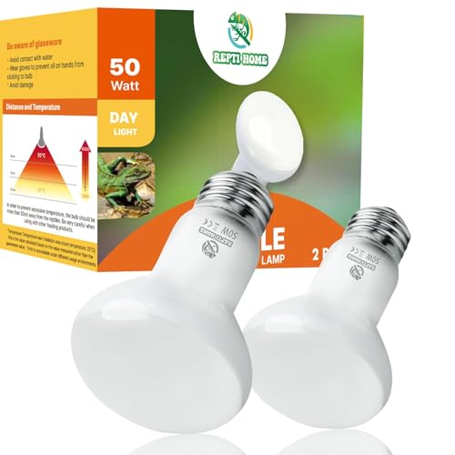 REPTI HOME バスキングライト（新しい製造日） 爬虫類 サングロー 50W 2個 爬虫類 ライト 紫外線ライト 爬虫類 日光模擬 UVA＆昼用集光型スポットランプ 爬虫類 保温電球 ヒゲドラゴン、トカゲ、亀等用