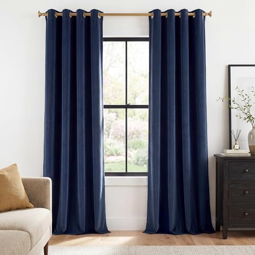 StangH Velvet Blackout Curtains Navy - Luxury Blue Curtains Velvet Textured Panel Drapes for Hotel Hall/Farmhouse Decor, Heavy Duty Summer Heat Block Out, Navy Blue, Wide 52 x Long 96 inches, 2 Pcs