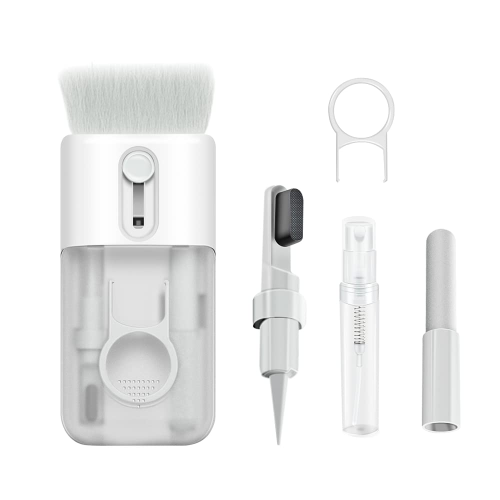Keyboard Cleaner Kit （6in1）Earphone Cleaner Kit with Brush Spong Pen Nibs for Electronic Cleaning Cellphone Hole Earbuds Monitor (White)