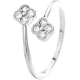 Izpack CZ Four Leaf Clover Open Wrap Ring for Women Crystal Good Luck Flower Adjustable Stacking Statement Finger Bands Eternity Promise Rings Dainty Jewelry Gifts Wedding
