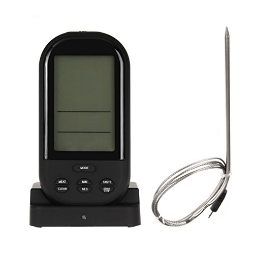 CactusAngui Digital Meat Thermometer Remote BBQ Kitchen Cooking Oven Wireless with Timer Black