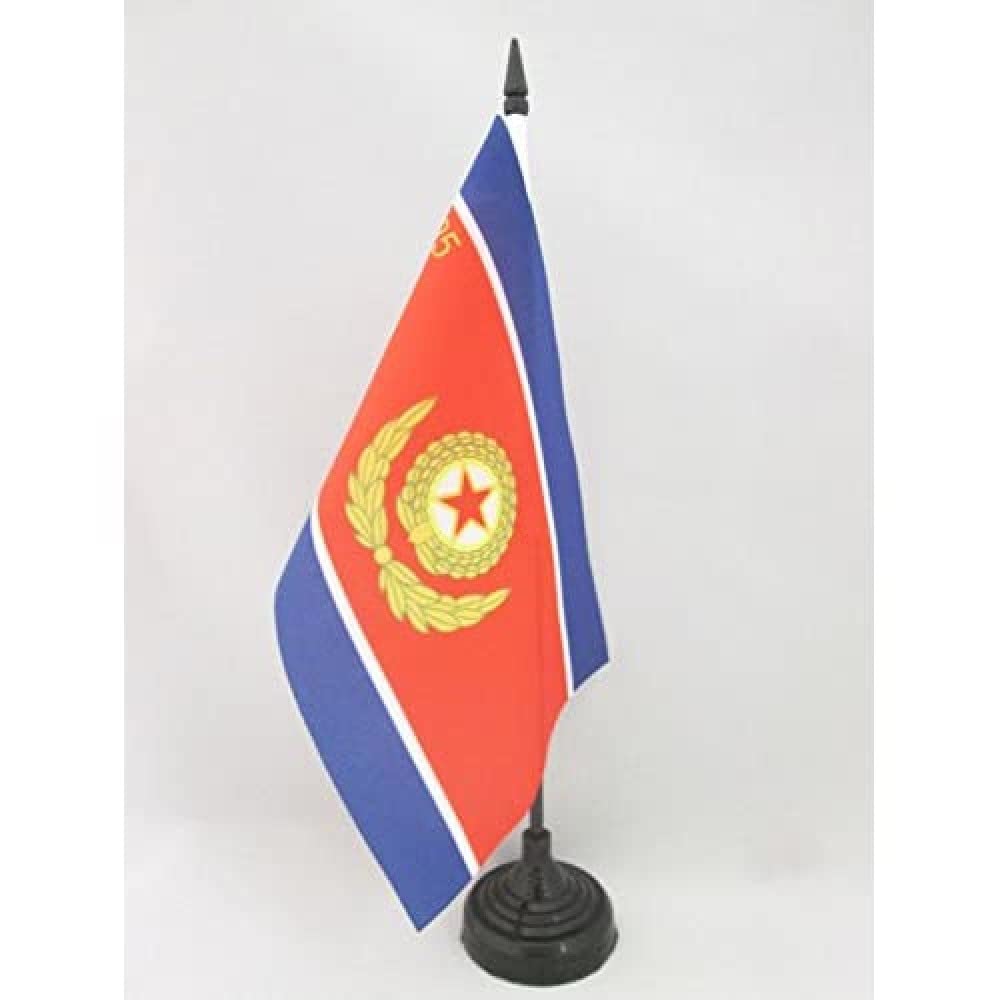 AZ FLAG - Korean People's Army Ground Force Table Flag 5'' x 8'' - North Korea military Office Flag 100% Polyester 21 x 14 cm - Mini Desk Flag with 10'' Pole and Black Plastic Base