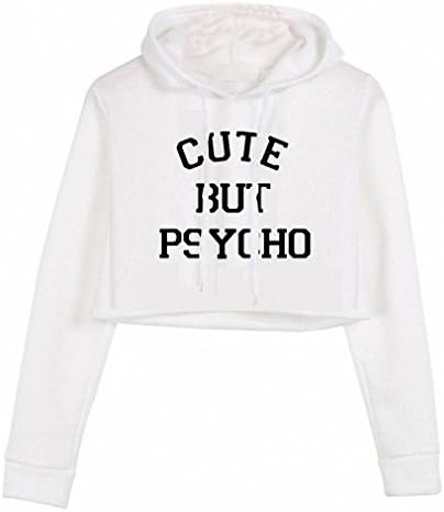 Casual Women Hoodies Long Sleeve CUTE BUT PSYCHO Letters Printing Crop Tops Women Pullover Short Sweatshirts Black White