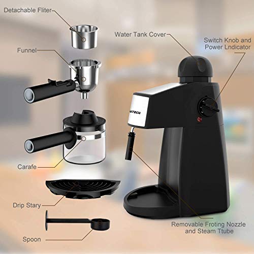 SOWTECH Macchina per Caffè Espresso e Montalatte Acciaio Inossidabile Coffee Maker, Espresso, Cappuccino e Latte Machiato