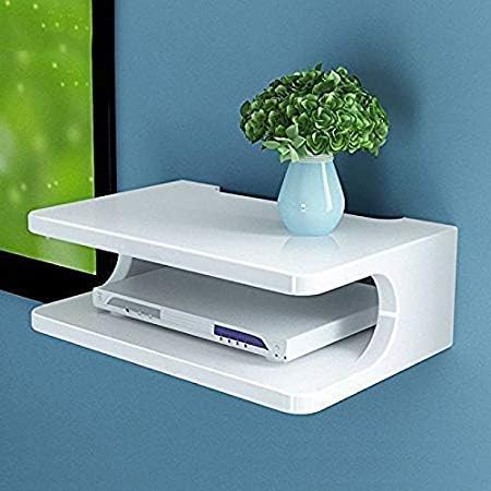 CraftOnline Wooden Set-top Box Wall-Mounted Living Room Shelf WiFi Router Holder (30 X 20 X 10 cm, White)