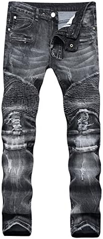 LAMCORD Motocross Distressed Destroyed Slim Straight fit Ripped Elastic Elastic Biker Pants Skinny Jeans