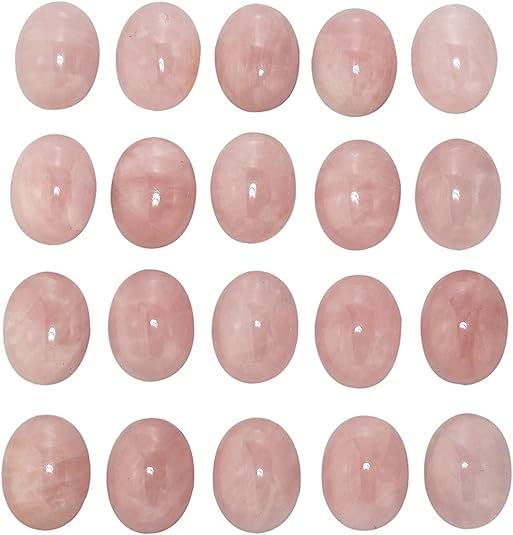 mookaitedecor 10pcs 22x30mm Natural Rose Quartz Crystal Cabochons for Jewellery Making Crafting, Pink Oval Cabochons Flat Back Stones Beads Healing Crystal Cabs for DIY Pendant & Earrings Making