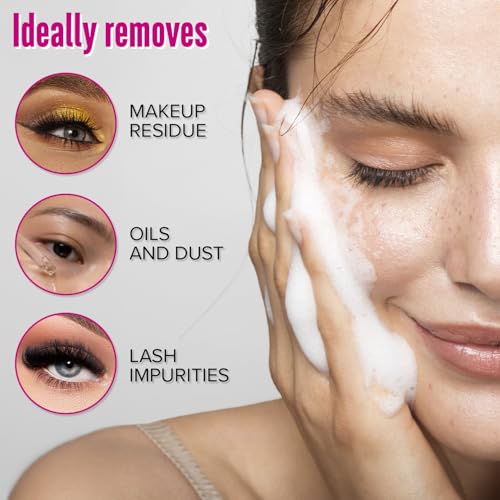 STACY LASH Lash Shampoo 50ml Kit Korean Makeup Remover with Eye Lash Spoolies & Rinse Bottle & Cleansing Pad & Brush for Eyelash Extensions & Clusters & Natural Eyelashes