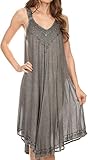 Sakkas 16606 - Calais Mid Length Sleeveless Tank Top Detailed Embroidery Caftan Dress - Grey - OS