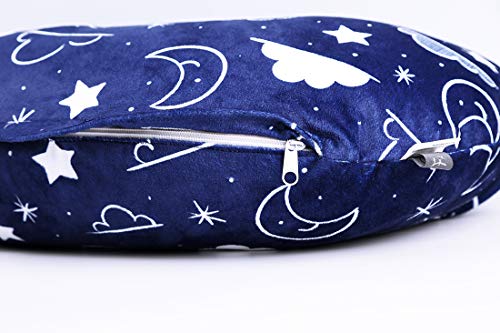 Minky Nursing Pillow Cover/Nursing Pillow Slipcover Soft Fits Snug On Infant Nursing Breast Feeding Pillows (Navy Blue, Stars and Clouds)