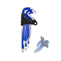 GS Tools 9-Piece Long Arm Ball End Metric Hex Key Set | Chrome Finish with Blue High Visibility anti-Slip Coating | Wrench Tools for Household Maintenance, Industry