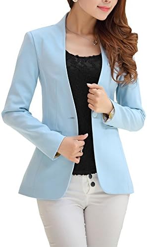 HaoMing Women Clothing HM Women Fashion Casual Long Sleeve Work Blazer One Button Jacket 010 Blue XL/6