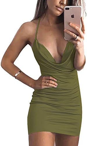 VANCOL Women's Sexy Deep V-Neck Halter Backless Slit Mini Party Club Dress