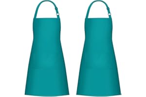 Jubatus 2 Pack 100% Cotton Aprons with 2 Pockets Cooking Chef Kitchen Adjustable Bib Apron for Women Men, Teal Green