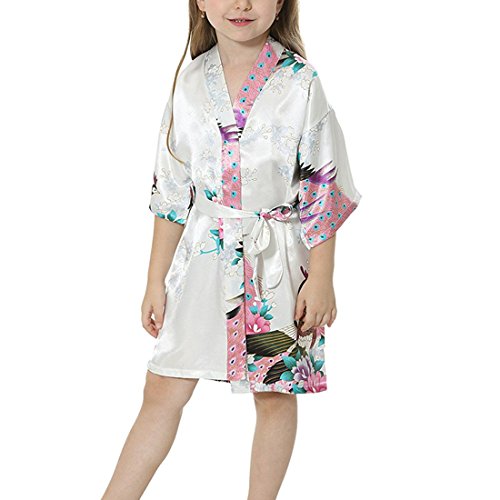 Uther Girls Stain Kimono Peacock Flower Robe for Spa Party Wedding Birthday